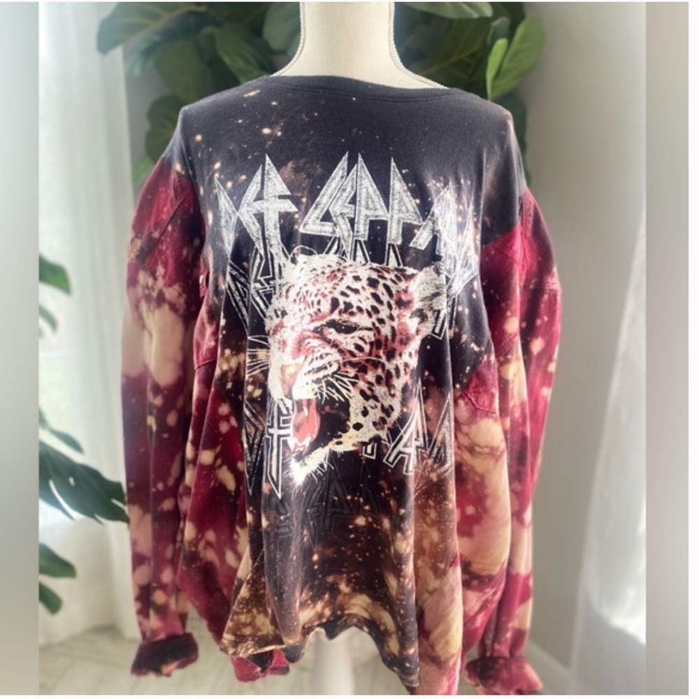 Def leopard bleached repurposed flannel shirt 😍